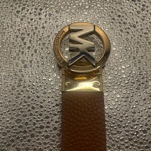 Michael Kors Tan Leather Belt with Gold Emblem